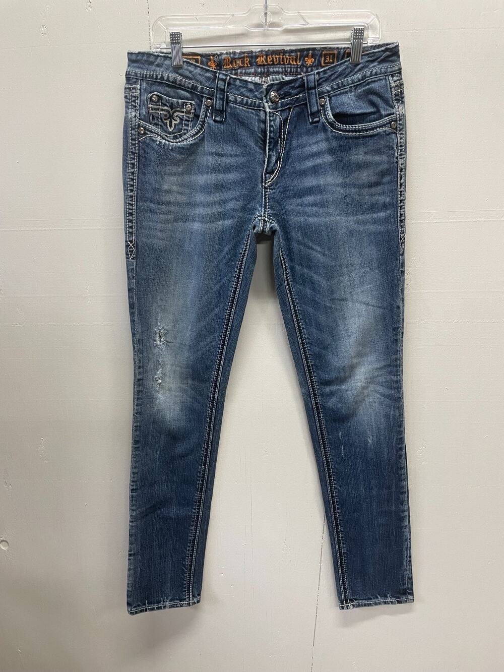 Rock Revival Women's Jeans Size 31 Sora Skinny Medium Wash Distressed Pre-owned